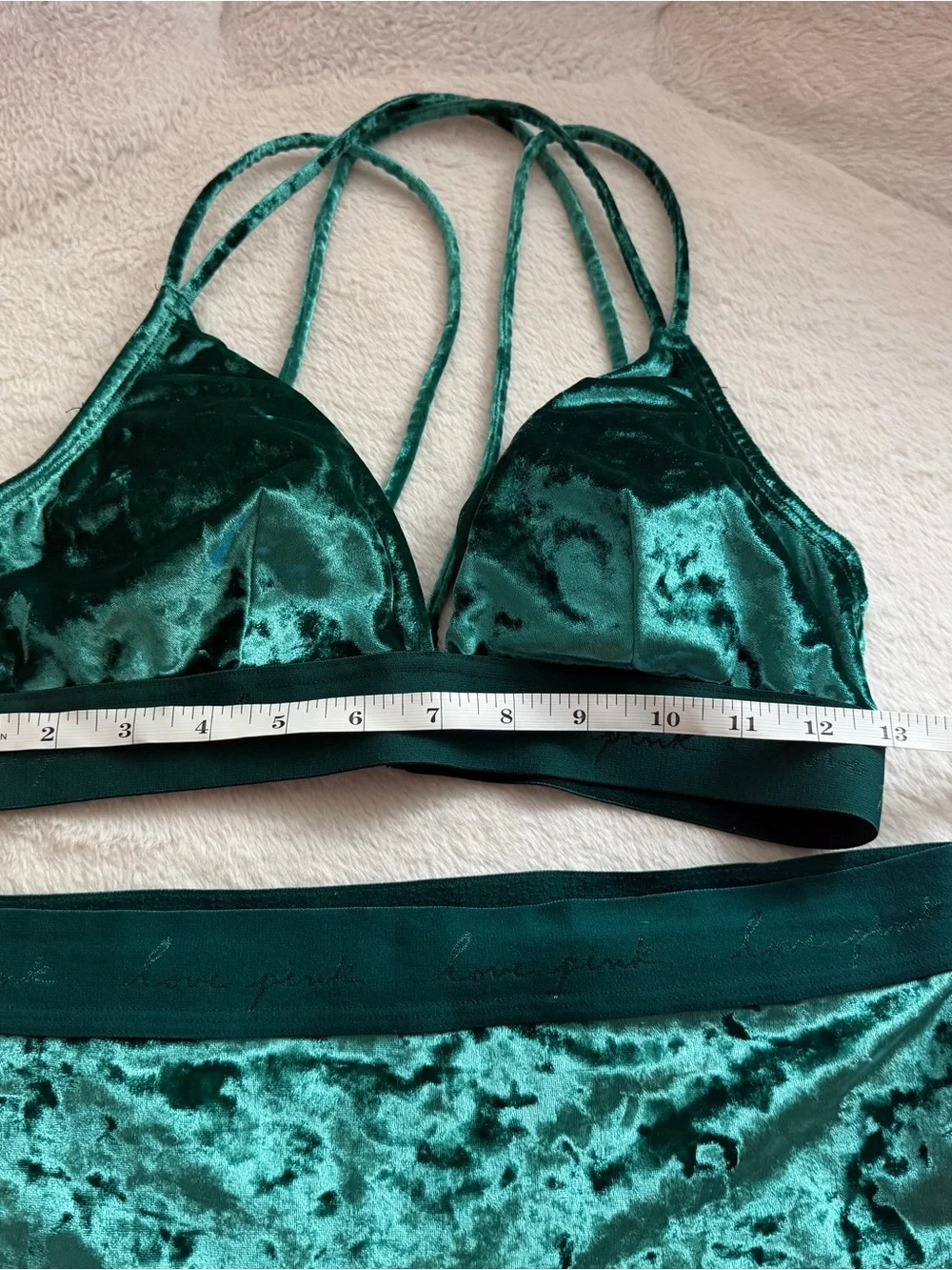 Victoria's Secret Green Velvet Triangle Bralette & Boyshorts